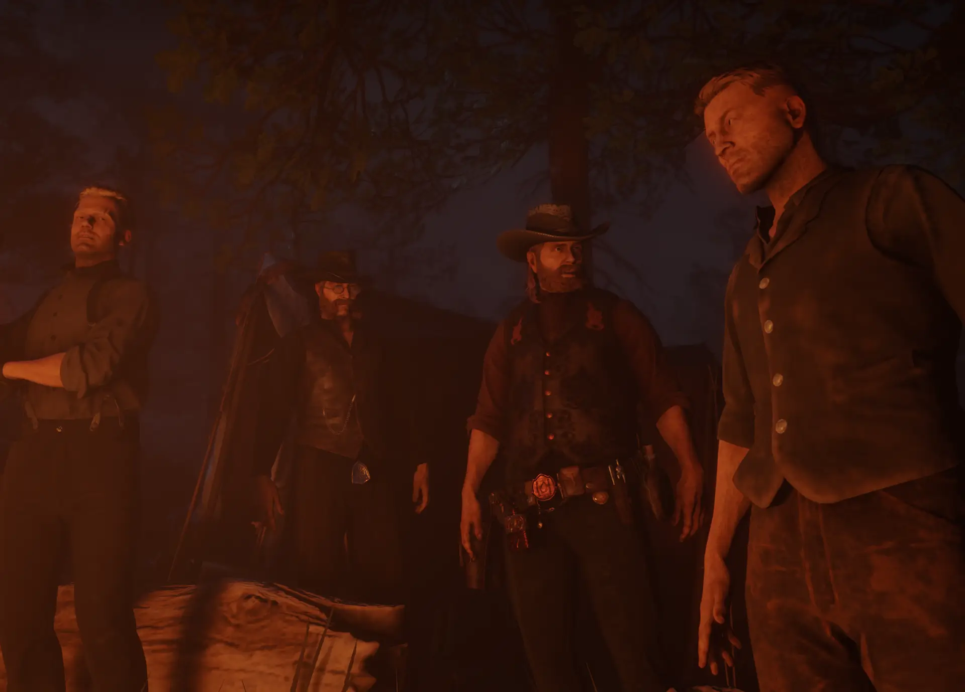 Charaktere am Lagerfeuer bei Nacht — RDR2-Roleplay-Szene